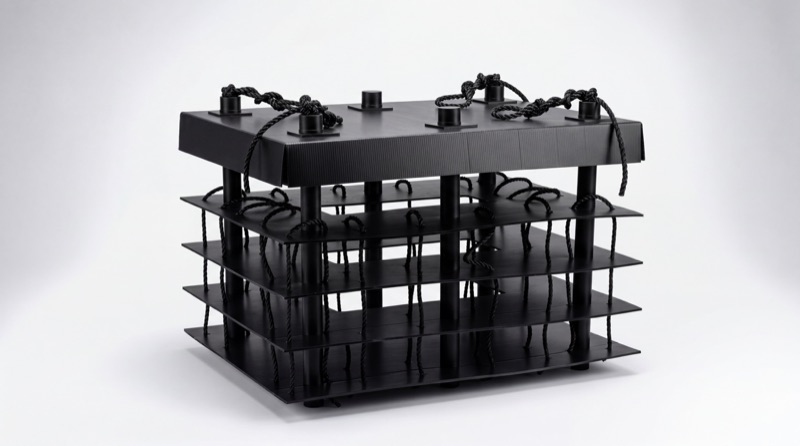 Natural Edition dock habitat — all-black all-wood reef structure rigged with rope